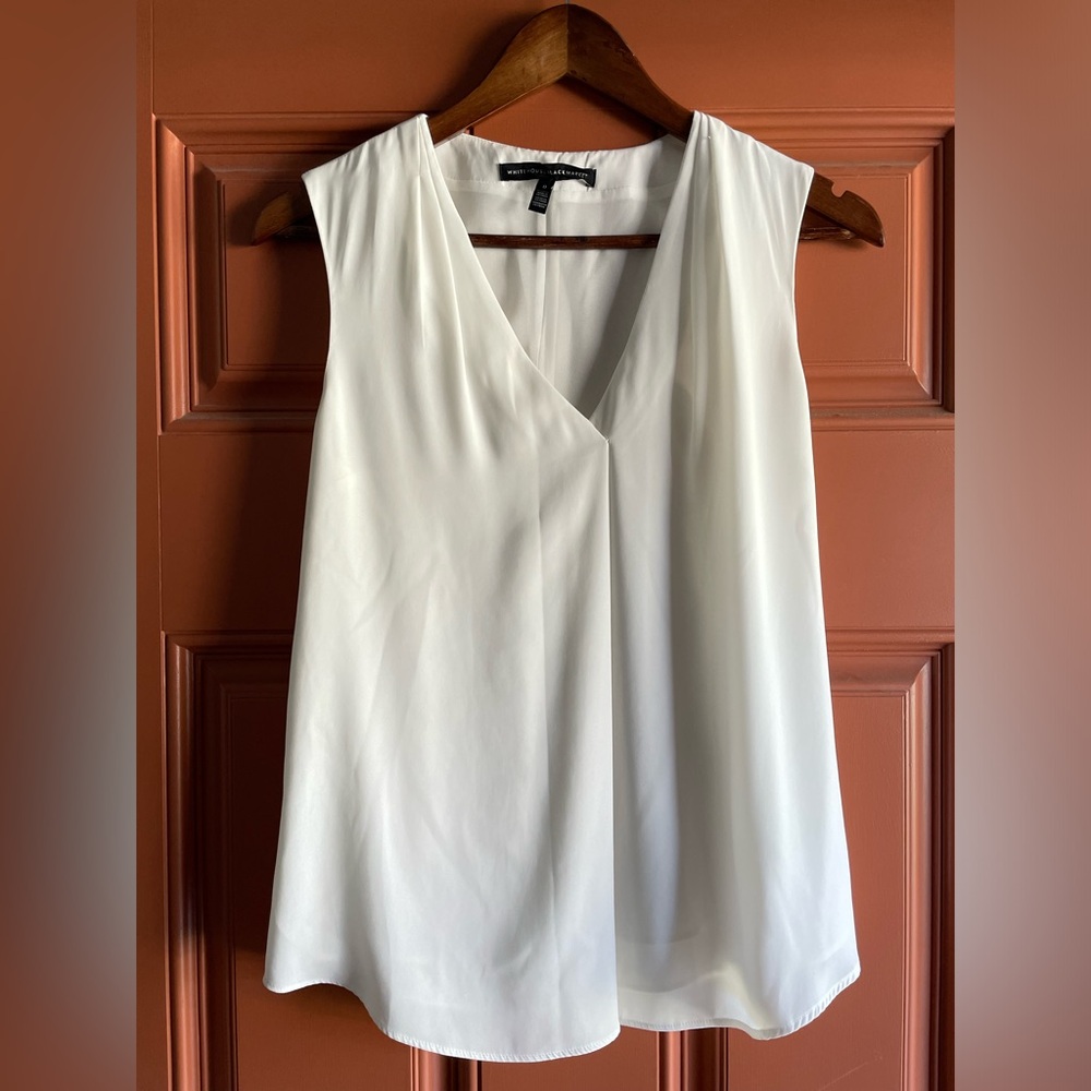 White House Black Market Sleeveless V-Neck White Blouse